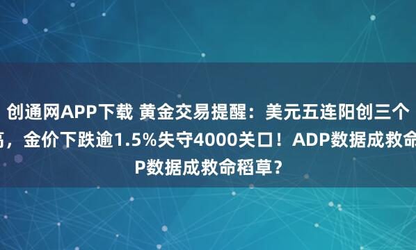 创通网APP下载 黄金交易提醒：美元五连阳创三个月新高，金价下跌逾1.5%失守4000关口！ADP数据成救命稻草？